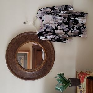 Isaac Mizrahi Cardigan, black/white/pink/taupe/gray floral print, SZ1X